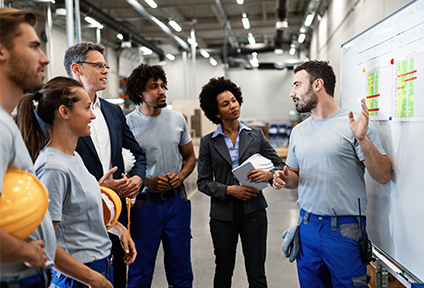 Colleagues discussing new processes