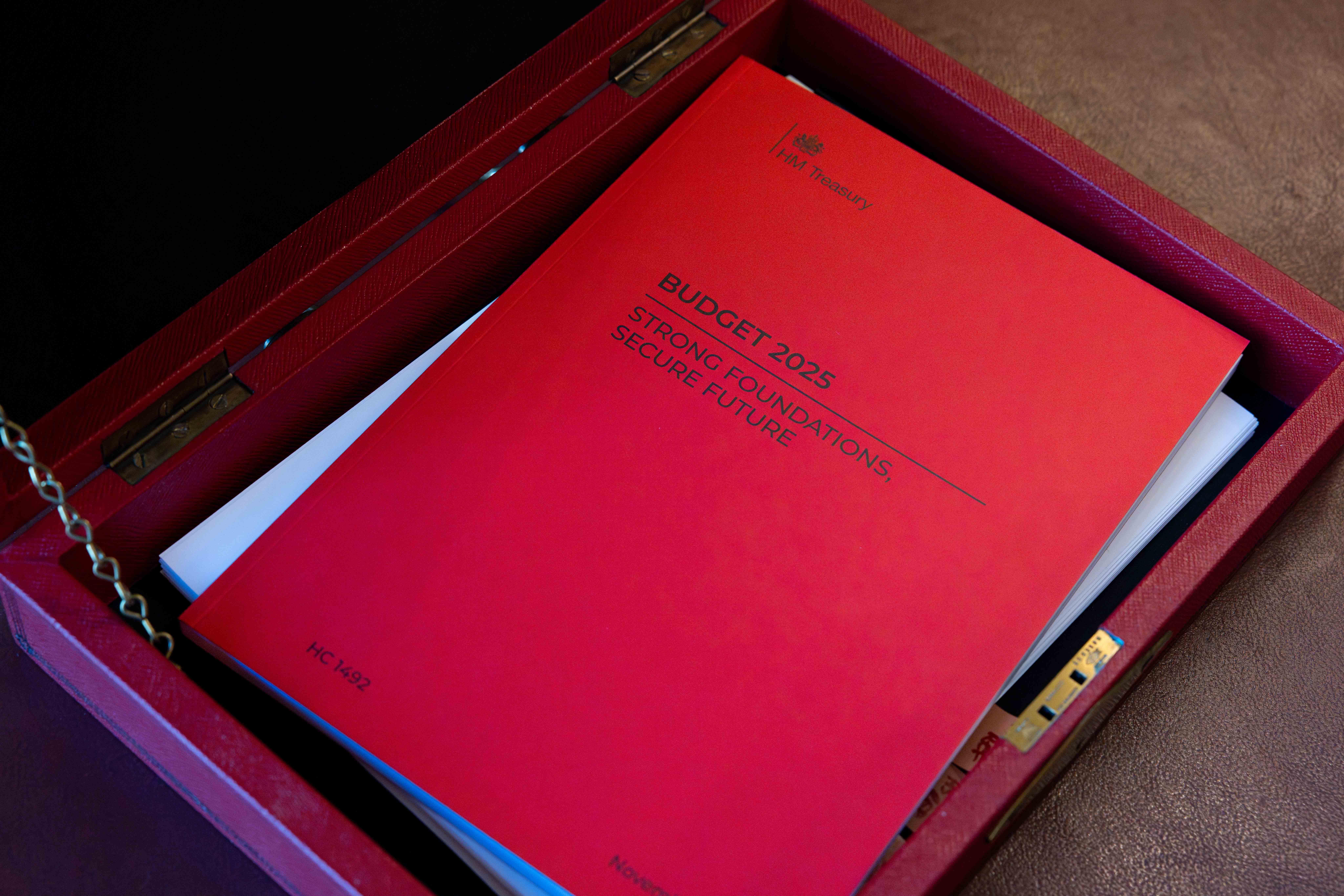 23/11/2025. London, United Kingdom. The Budget 2025 cover in the Red Box in No 11 Downing Street. Picture by Kirsty O'Connor / Treasury